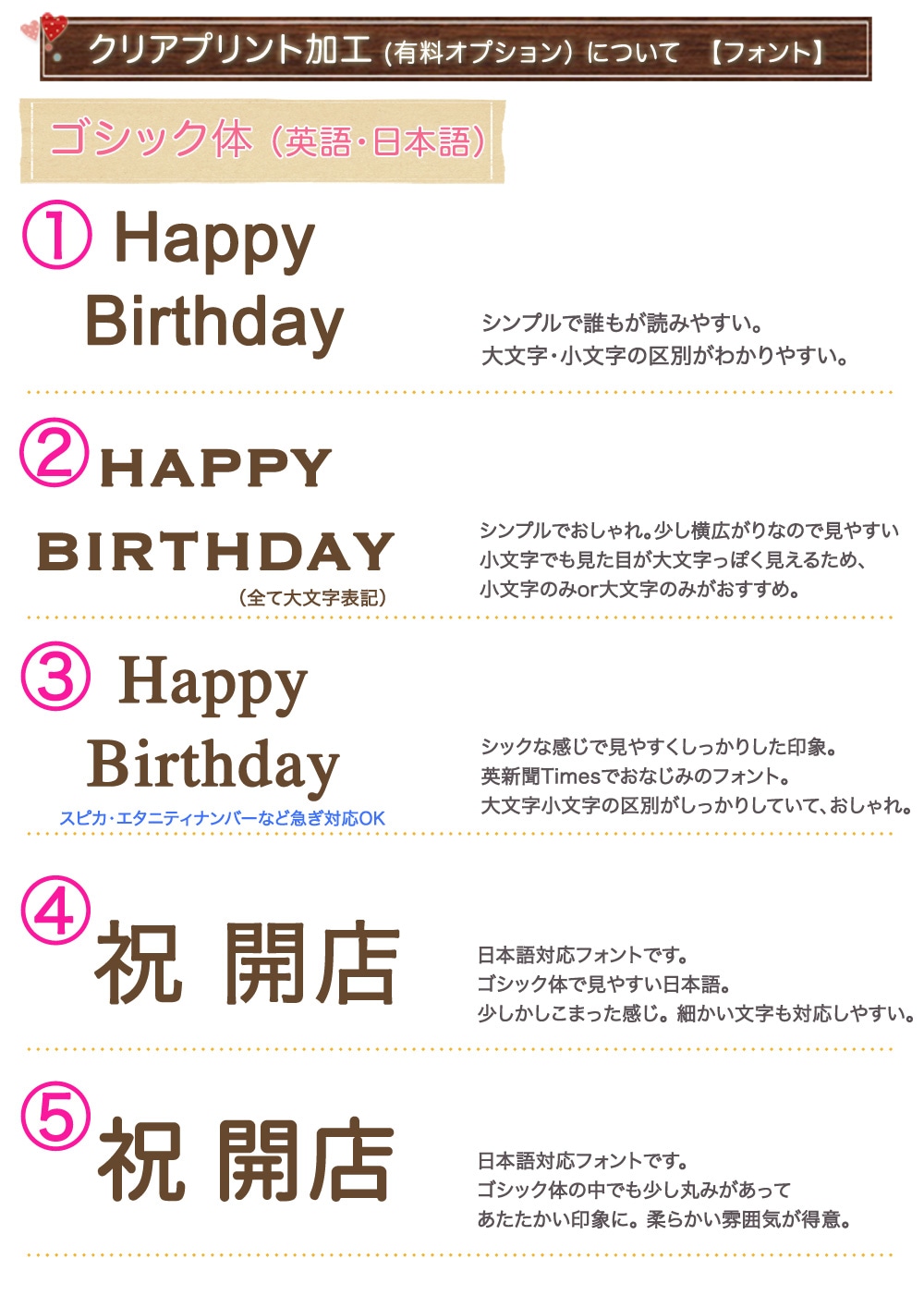 クリアプリントオプションのフォントリスト1
