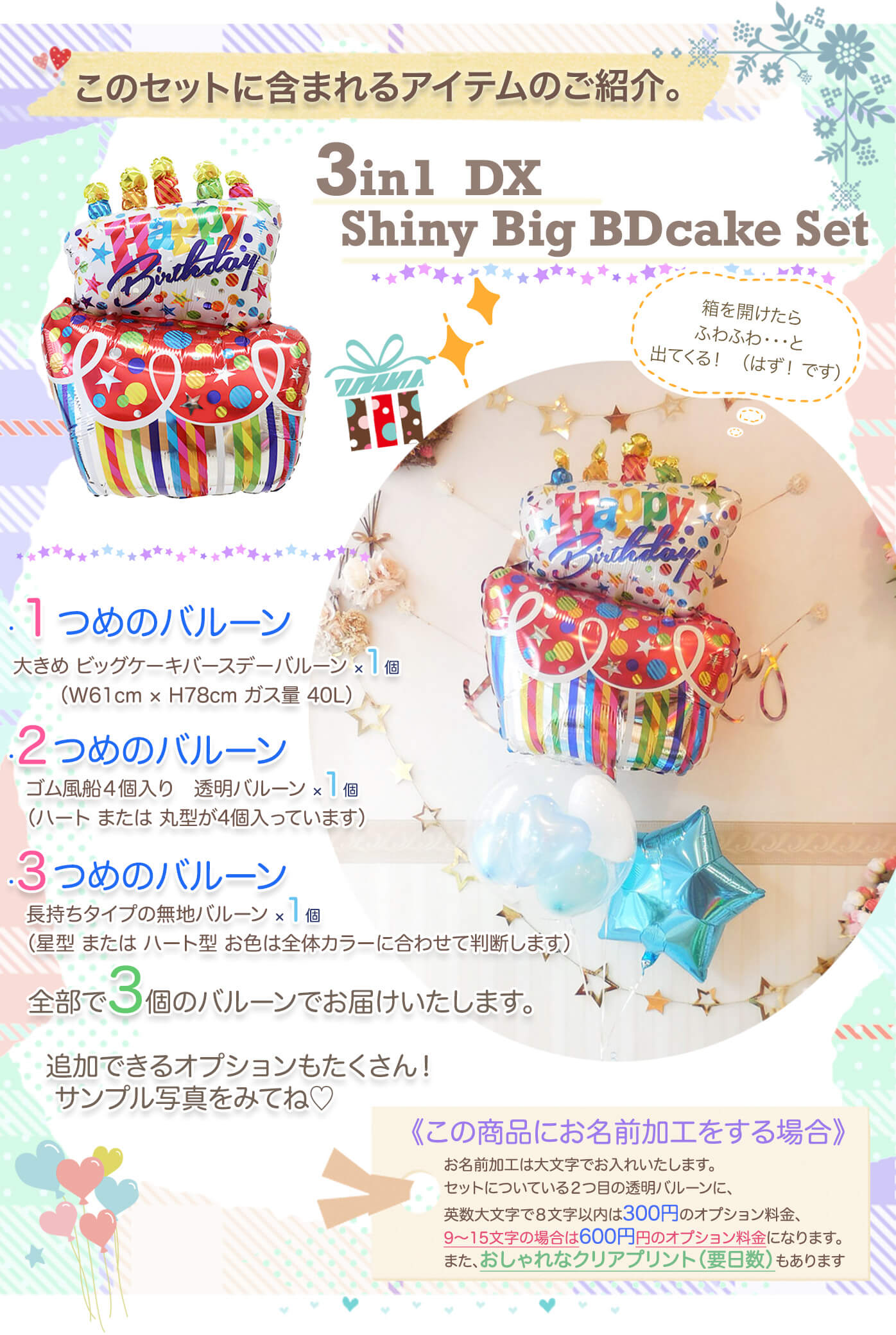 このセットに含まれているバースデーケーキバルーンたちを紹介！