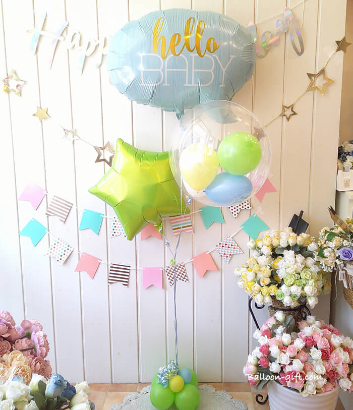 男の子の誕生を祝うハローベイビーガールバルーン3個セット