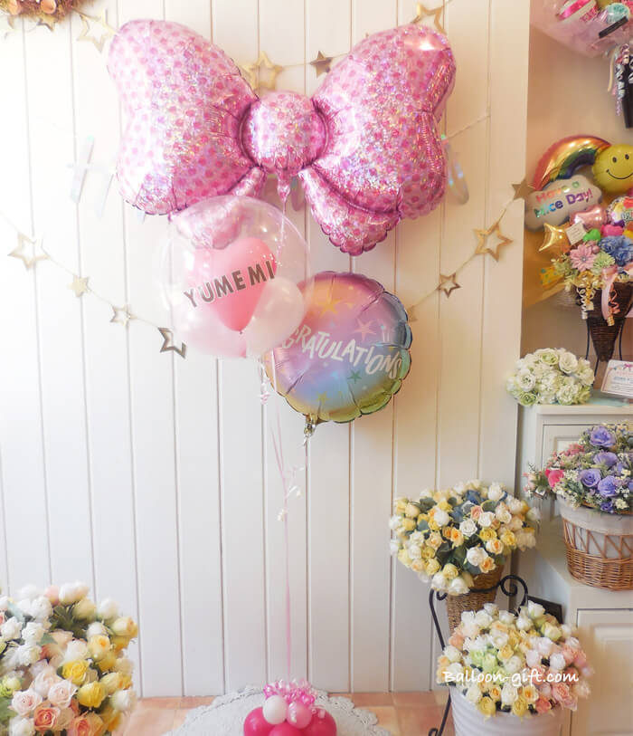 めっちゃ大きなピンクリボンが主役の3個セットバルーン