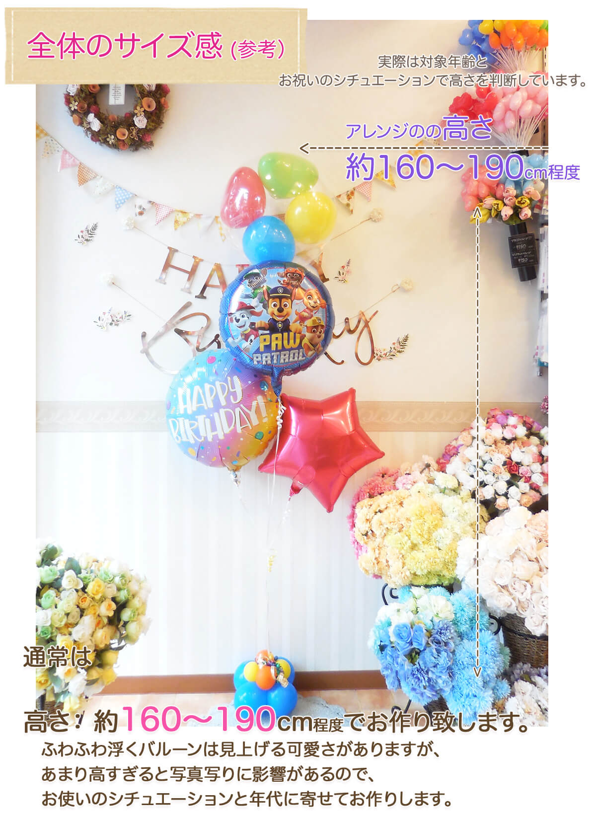このバルーンギフトのサイズ感