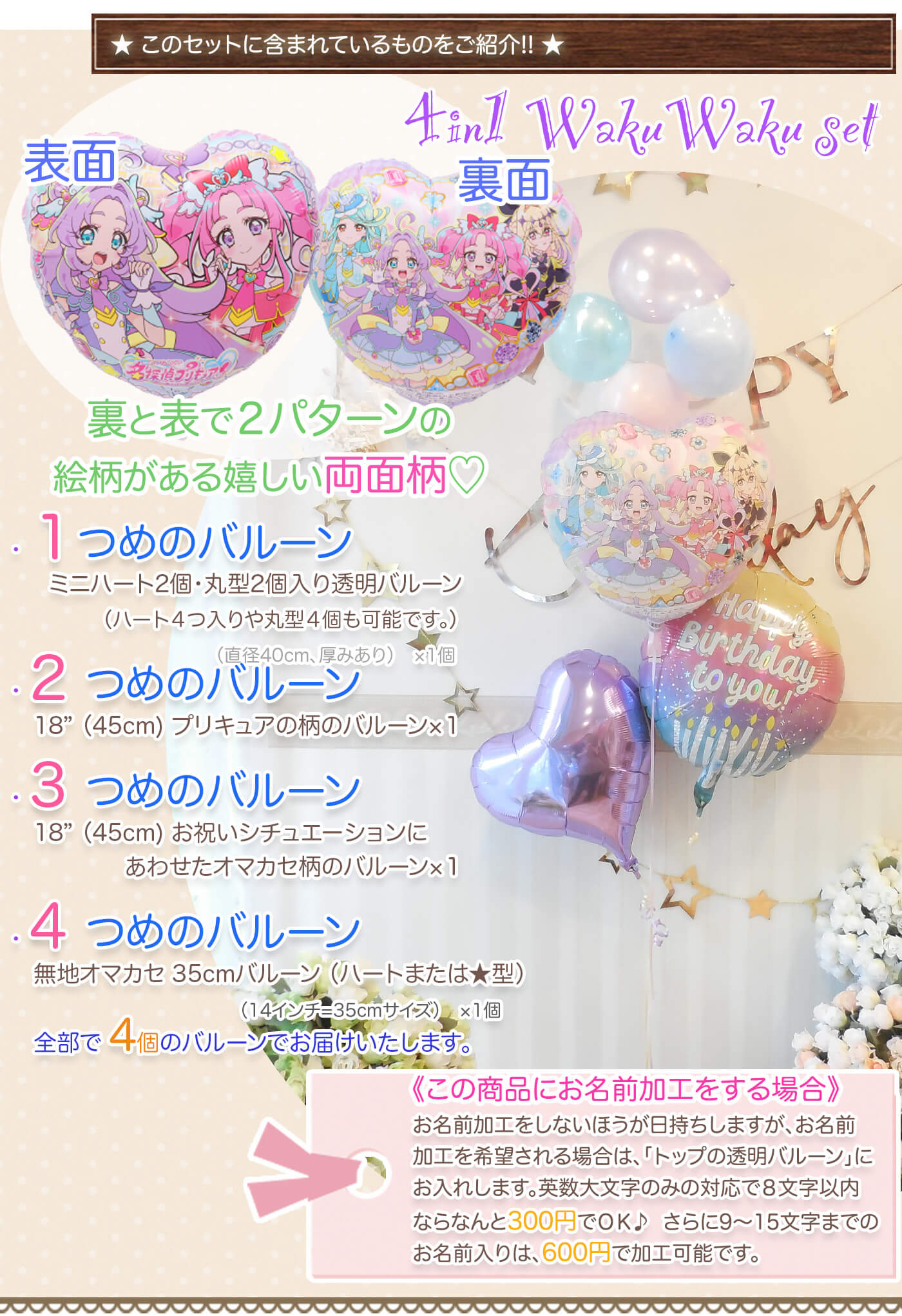 このセットに含まれているプリキュアバルーンの紹介