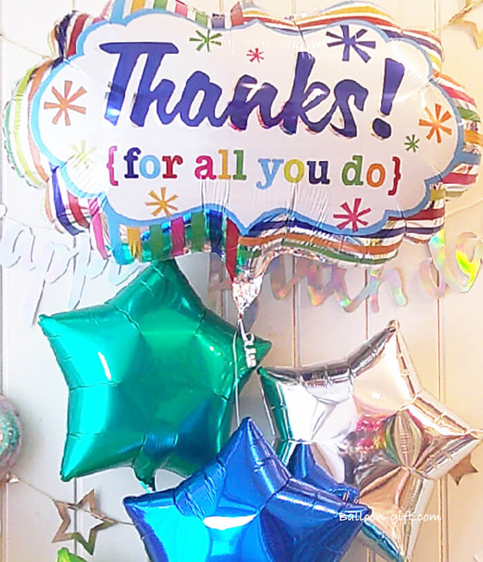 おしゃれなストライプデザインが人気のThank Youバルーン