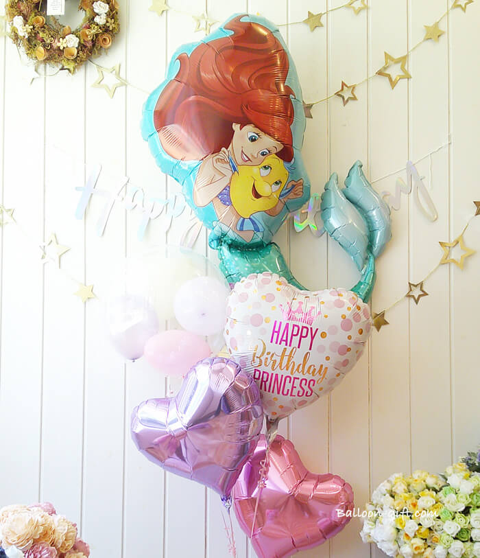 アリエルバルーンが主役の華やかなプリンセスバースデーセット