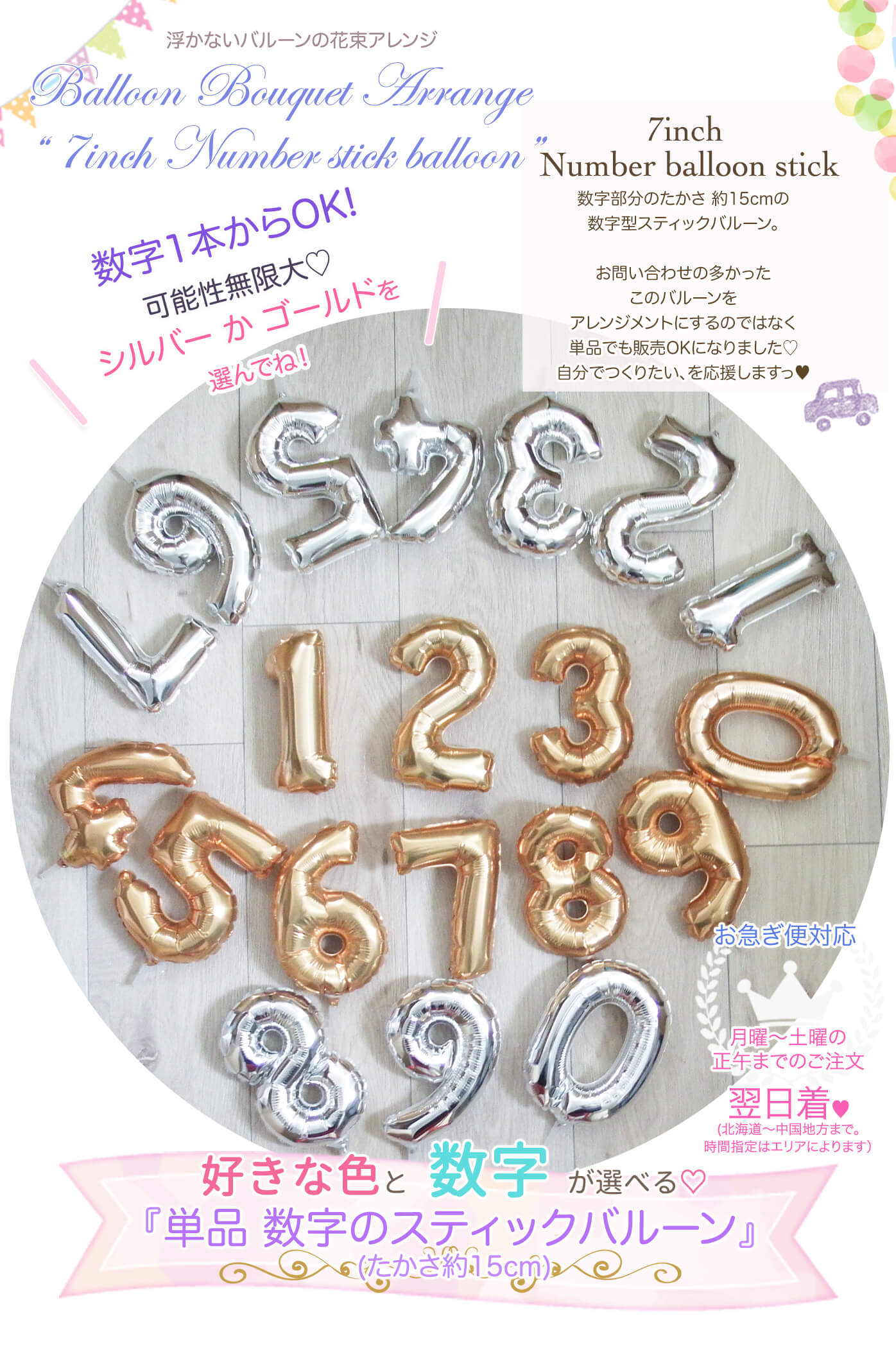 単品 数字のスティックバルーン 膨らんで届くので安心の数字スティックバルーン