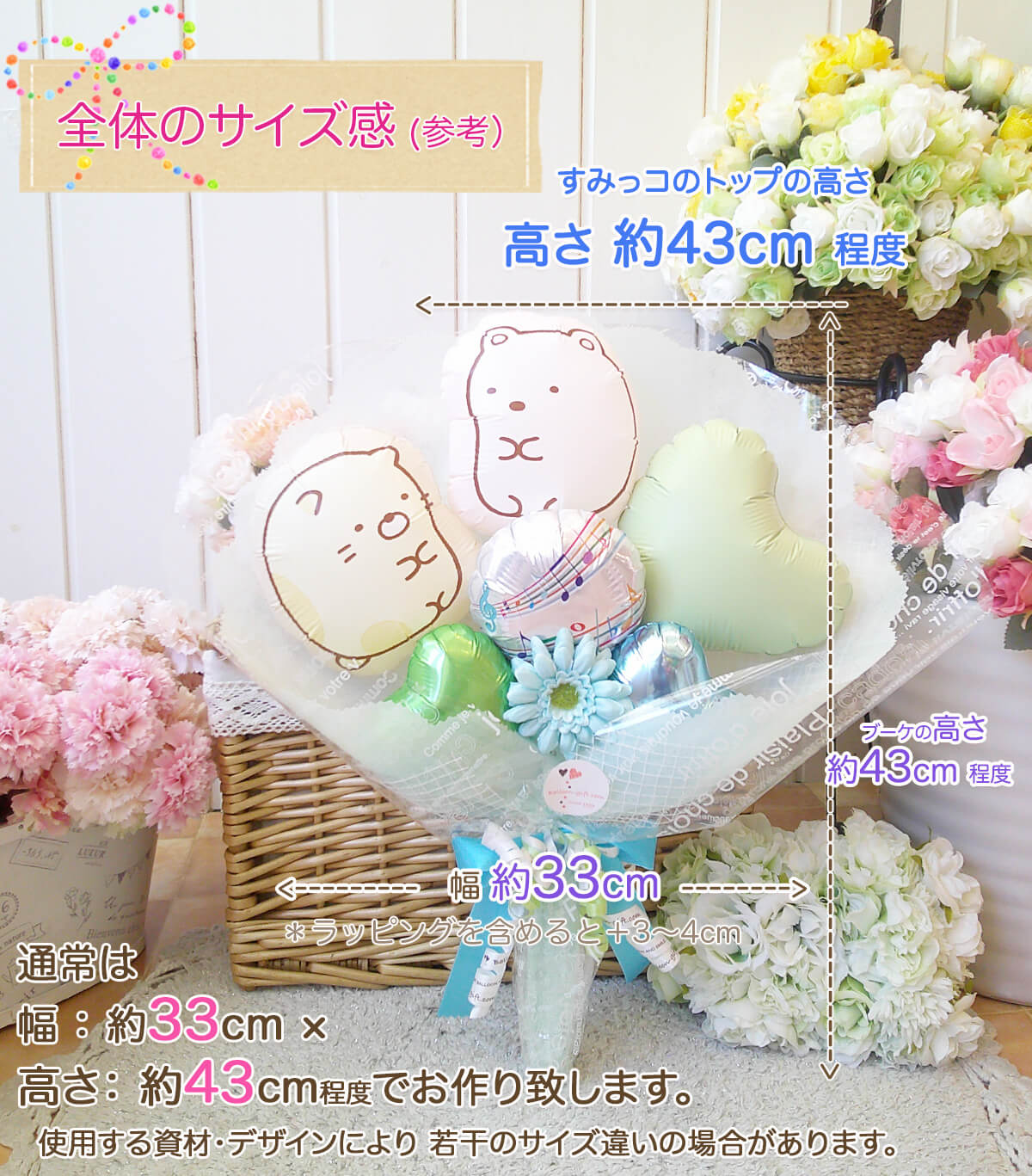 このバルーンギフトの詳しいサイズ感PCでも